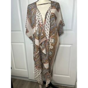 Umgee‎ Kimono Duster Open Front Cardigan Paisley Bohemian Beach Cover Up S/M